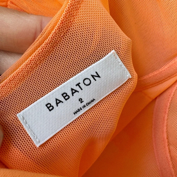 Aritzia Babaton Luxor Ruched Dress Bodycon spaghetti strap square neck orange 2 - Picture 5 of 14